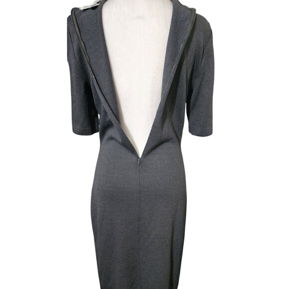 St. John Gray Knit Mock Neck Short Sleeve Dress Size 4 Back Zipper Closure Time - Picture 6 of 8